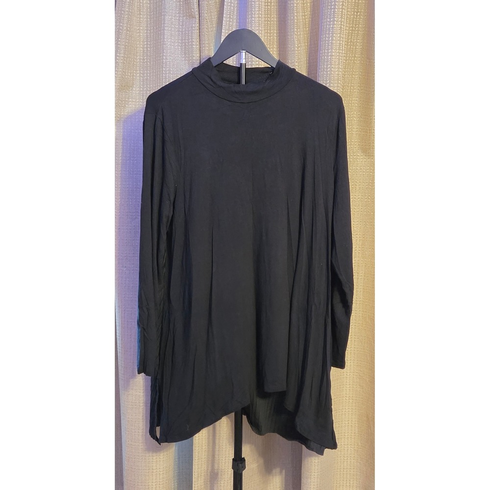 Chicos Long Sleeve Ruffle Back Blouse Women's Size‎ 2 (L/12) Black Spandex Blend